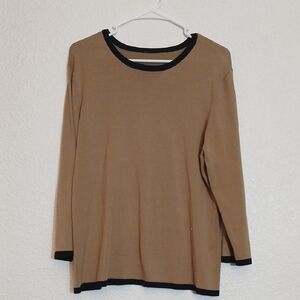 Tan Long Sleeve Top with Black Trim